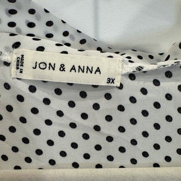 EUC Jon & Anna 3xl Sleeveless White and Black Polka Dot Tie Neck Blouse Classic - Picture 6 of 7